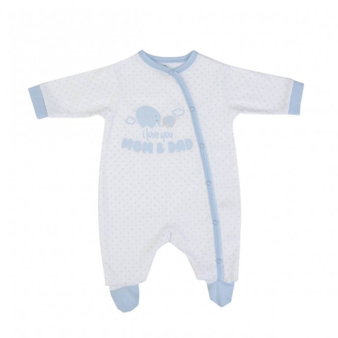 Babygrow Cotton Blue Trim Love You Mum & Dad 1m