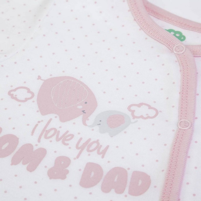 Babygrow Cotton Pink Trim Love You Mum & Dad 1m