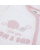 Babygrow Cotton Pink Trim Love You Mum & Dad 1m