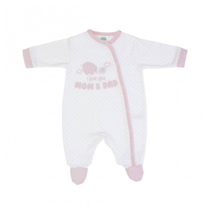 Babygrow Cotton Pink Trim Love You Mum & Dad 1m