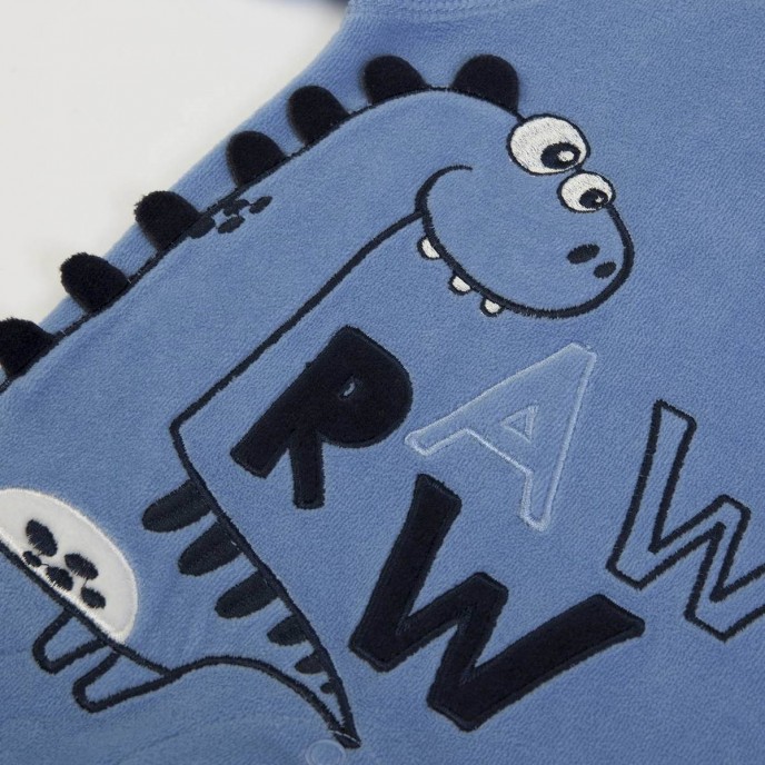 Babygrow Organic Velour Blue Dino Rawr 0m Babygrow Organic Velour Blue Dino Rawr 0m