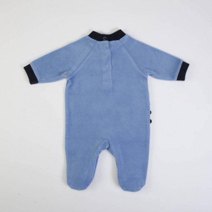 Babygrow Organic Velour Blue Dino Rawr 0m Babygrow Organic Velour Blue Dino Rawr 0m