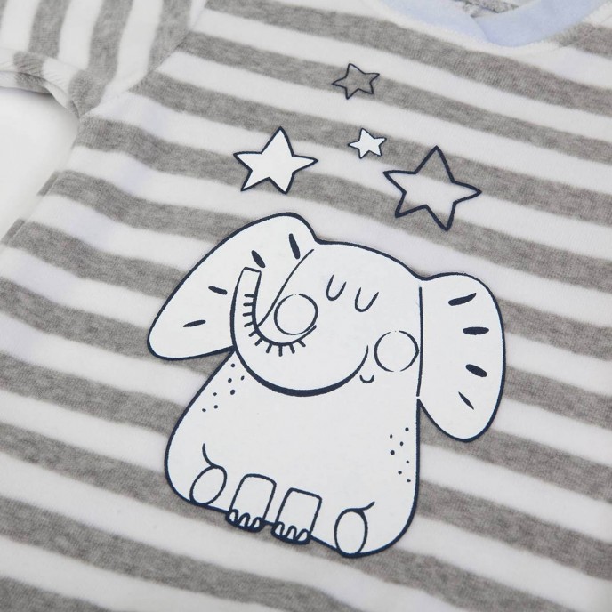 Babygrow Velour Grey Stripe Elephant 1m Babygrow Velour Grey Stripe Elephant 1m