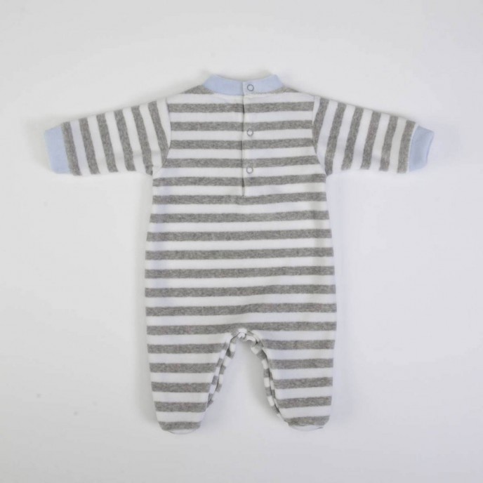 Babygrow Velour Grey Stripe Elephant 1m Babygrow Velour Grey Stripe Elephant 1m