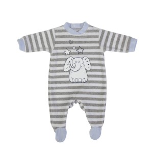 Babygrow Velour Grey Stripe Elephant 1m Babygrow Velour Grey Stripe Elephant 1m
