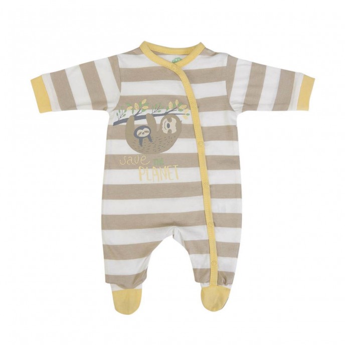 Babygrow Organic Cotton Cream Stripe Sloth 1m