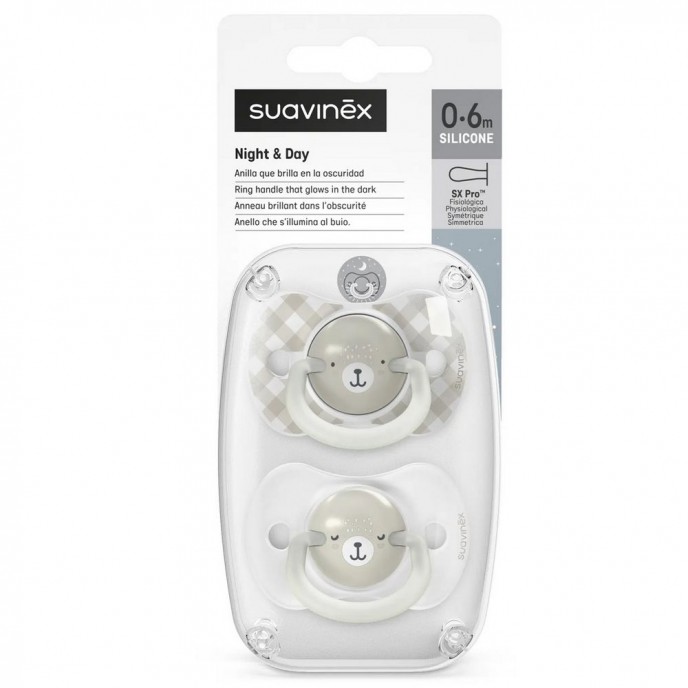 Suavinex Soother Silicone Physiological 0/6m Night Wild Grey