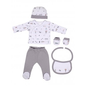 Interbaby Gift Set 5pc Little Indian Gray Interbaby Gift Set 5pc Little Indian Gray