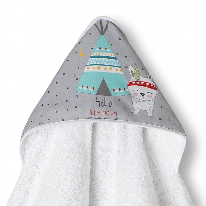 Interbaby Hooded Towel Little Indian White Gray