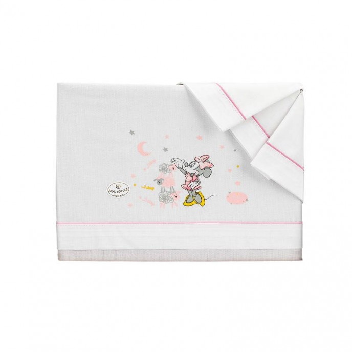 Interbaby Cotbed Sheets Set Cotton 3pc Minnie Pink
