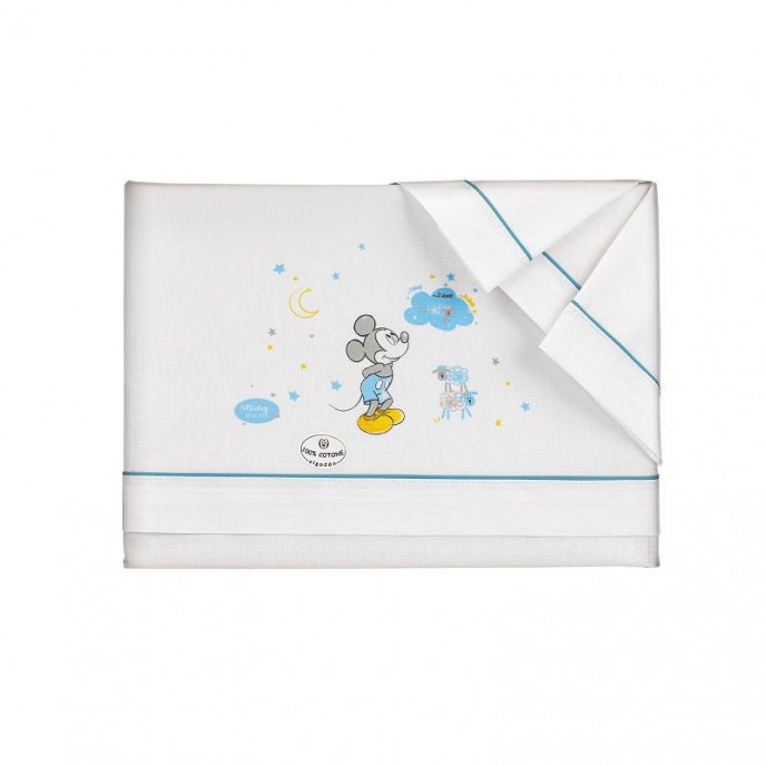 Interbaby Cot Sheets Set Cotton 3pc Mickey Blue