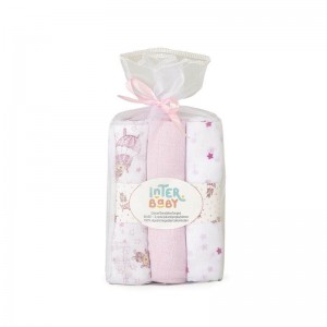 Interbaby Muslins 3pk Parachute Pink Interbaby Muslins 3pk Parachute Pink