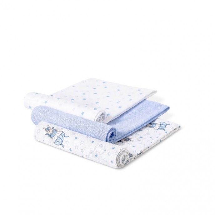 Interbaby Muslins 3pk Parachute Blue