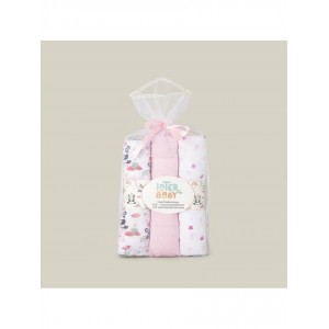 Interbaby Muslins 3pk Panda Pink Interbaby Muslins 3pk Panda Pink