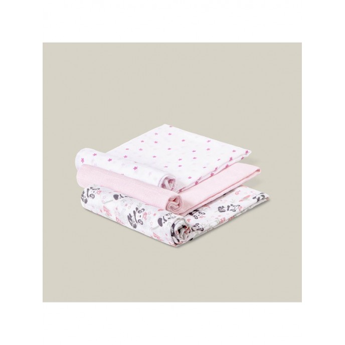 Interbaby Muslins 3pk Panda Pink