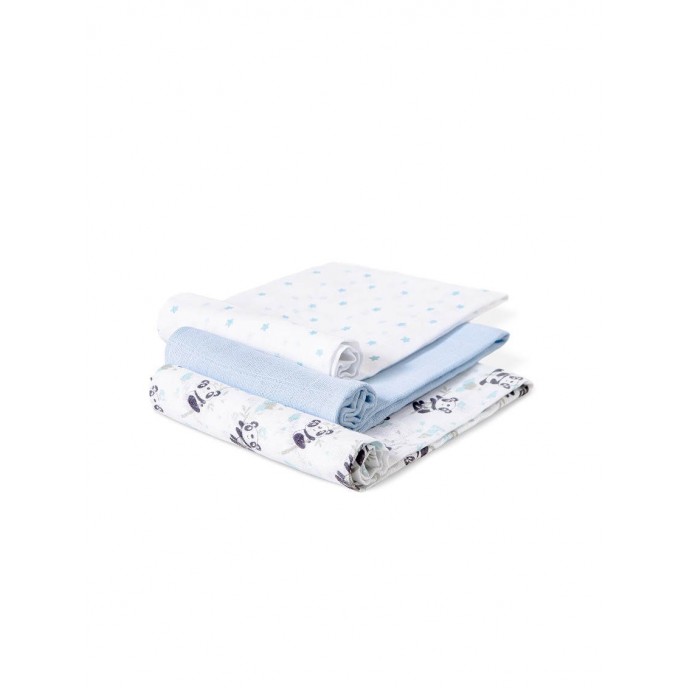 Interbaby Muslins 3pk Panda Blue