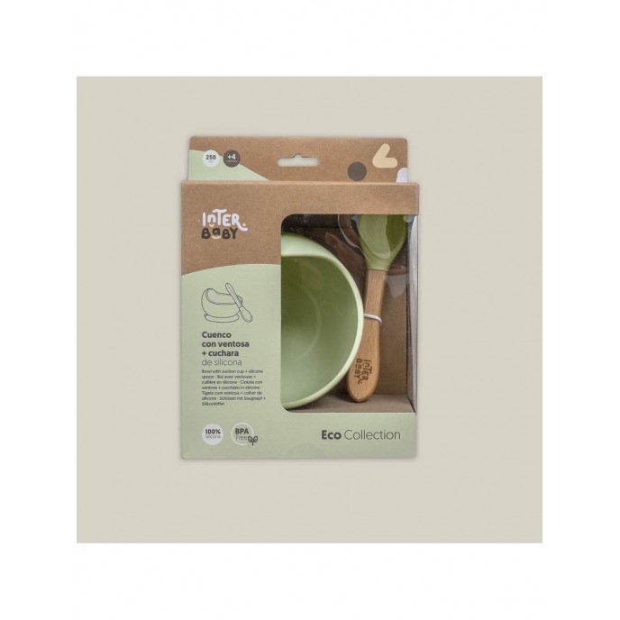 Interbaby Silicone Suction Bowl with Spoon Olive Interbaby Silicone Suction Bowl with Spoon Olive
