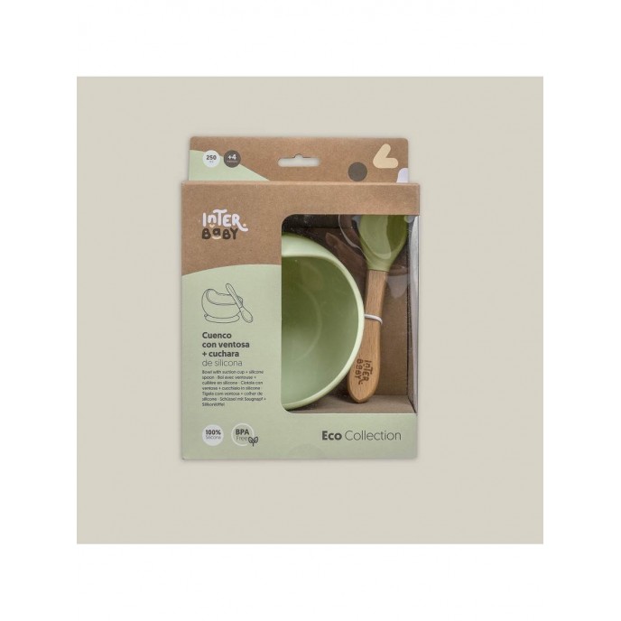 Interbaby Silicone Suction Bowl with Spoon Olive