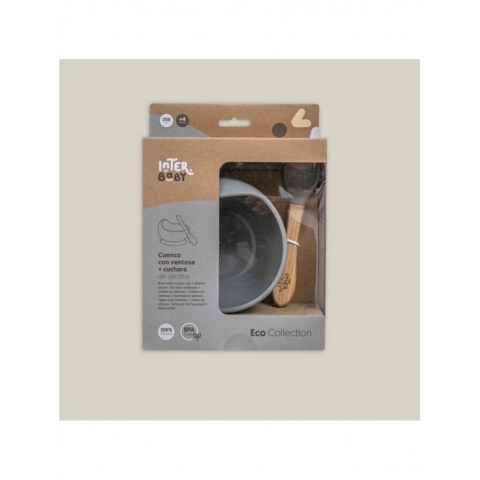 Interbaby Silicone Suction Bowl with Spoon Gray