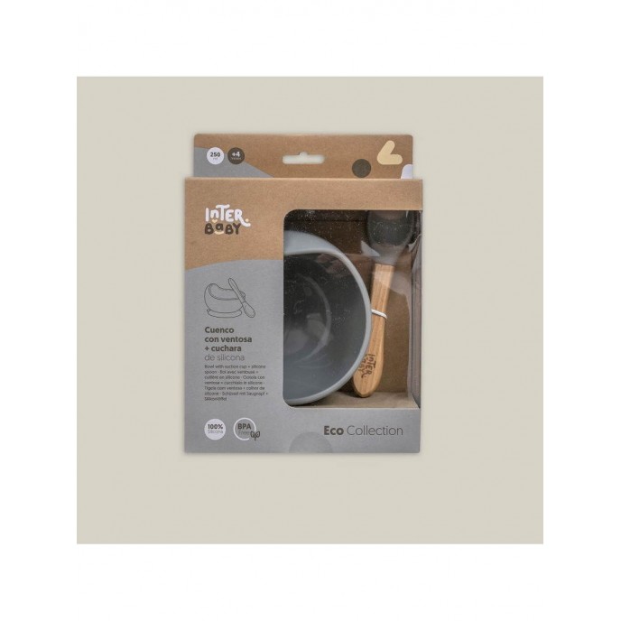 Interbaby Silicone Suction Bowl with Spoon Gray Interbaby Silicone Suction Bowl with Spoon Gray