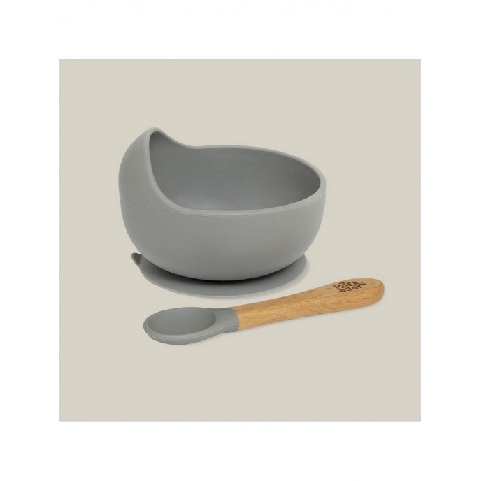 Interbaby Silicone Suction Bowl with Spoon Gray