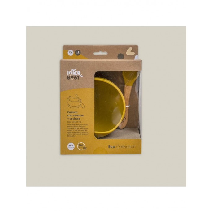 Interbaby Silicone Suction Bowl with Spoon Ochre 