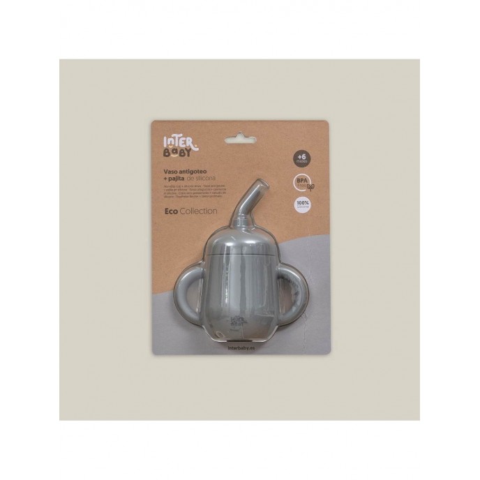 Interbaby Silicone Straw Cup Grey