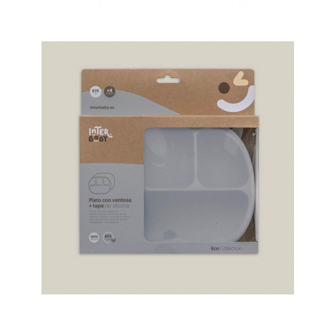 Interbaby Silicone Suction Divider Plate with Lid Gray Interbaby Silicone Suction Divider Plate with Lid Gray