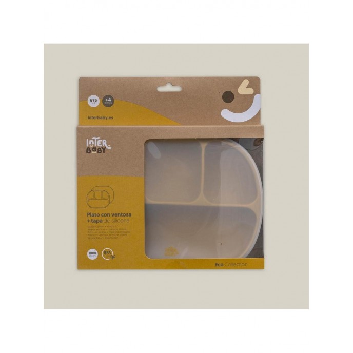 Interbaby Silicone Suction Divider Plate with Lid Ochre Interbaby Silicone Suction Divider Plate with Lid Ochre