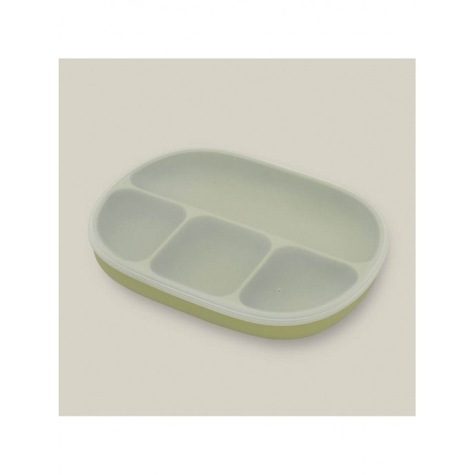 Interbaby Silicone Suction Divider Plate with Lid Olive Interbaby Silicone Suction Divider Plate with Lid Olive