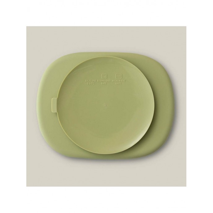 Interbaby Silicone Suction Divider Plate with Lid Olive Interbaby Silicone Suction Divider Plate with Lid Olive