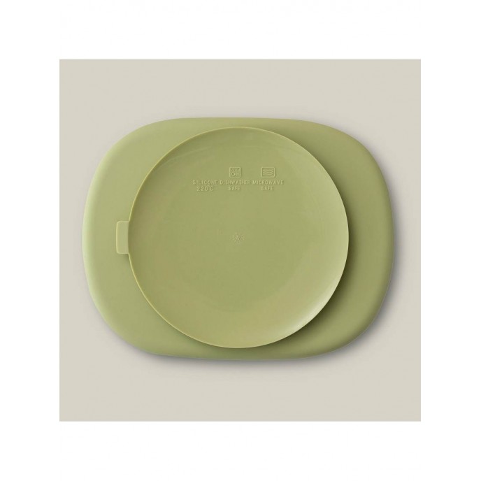 Interbaby Silicone Suction Divider Plate with Lid Olive