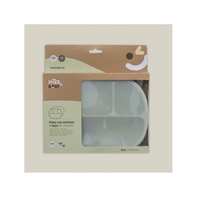 Interbaby Silicone Suction Divider Plate with Lid Olive Interbaby Silicone Suction Divider Plate with Lid Olive