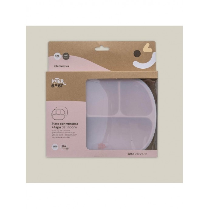 Interbaby Silicone Suction Divider Plate with Lid Pink