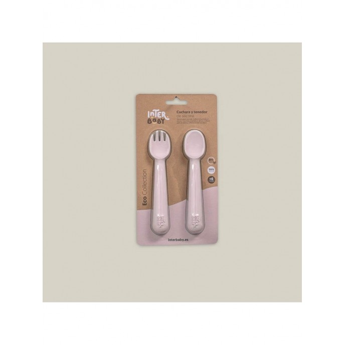 Interbaby Silicone Fork and Spoon Pink