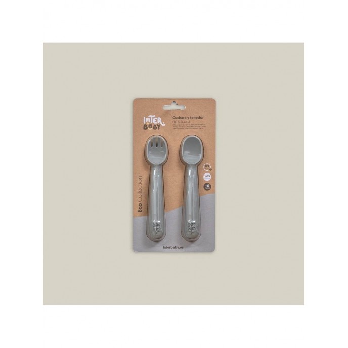 Interbaby Silicone Fork and Spoon Gray Interbaby Silicone Fork and Spoon Gray