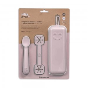 Interbaby Silicone Bib Clip and Spoon in Case Pink