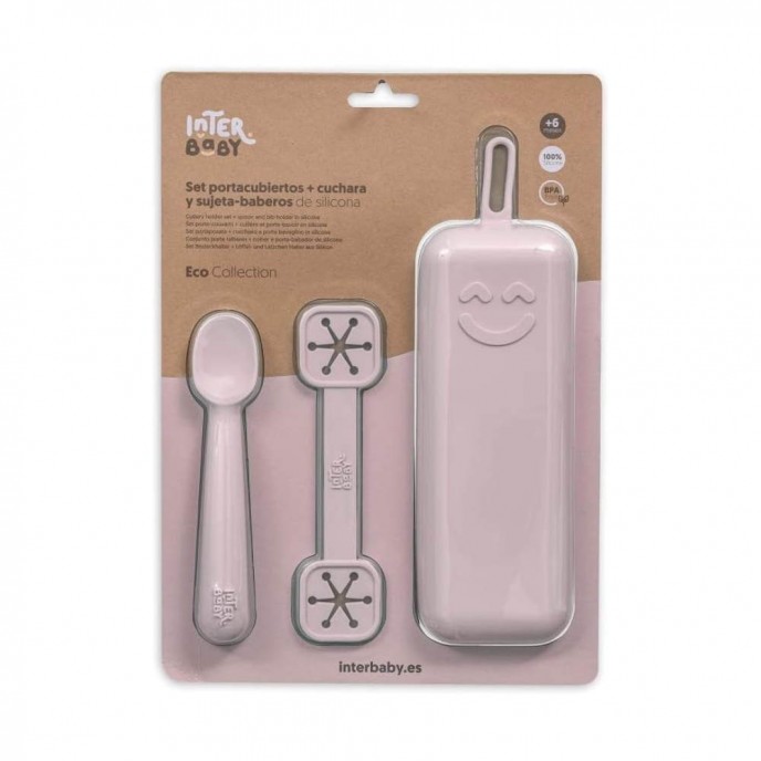 Interbaby Silicone Bib Clip and Spoon in Case Pink