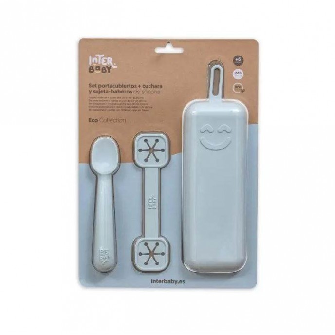 Interbaby Silicone Bib Clip and Spoon in Case Blue