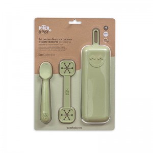 Interbaby Silicone Bib Clip and Spoon in Case Olive