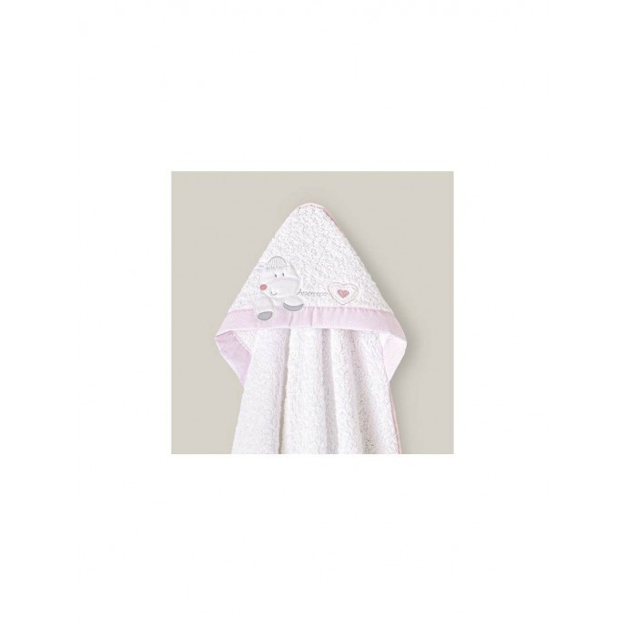 Interbaby Hooded Towel Heart White Pink
