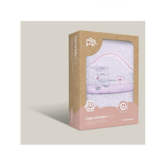 Interbaby Hooded Towel Heart White Pink