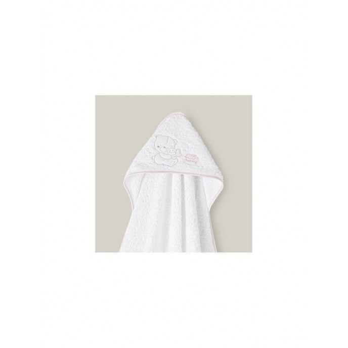 Interbaby Hooded Towel Honey Bear White Pink