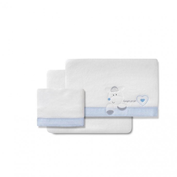 Interbaby Cot Sheets Set Fleece 3pc Amoroso Blue