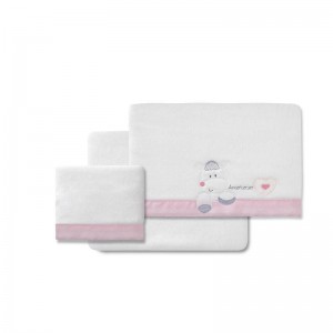 Interbaby Cot Sheets Set Fleece Amoroso Pink Interbaby Cot Sheets Set Fleece Amoroso Pink