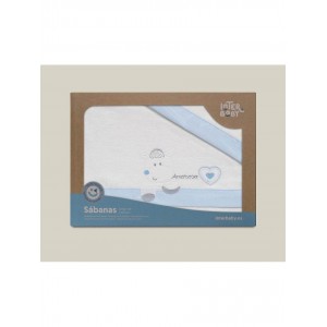 Interbaby Cot Sheets Set Flanelle Amoroso Blue Interbaby Cot Sheets Set Flanelle Amoroso Blue