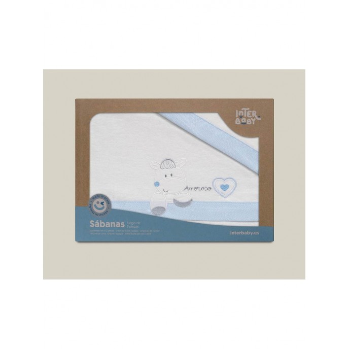 Interbaby Cot Sheets Set Flanelle Amoroso Blue Interbaby Cot Sheets Set Flanelle Amoroso Blue
