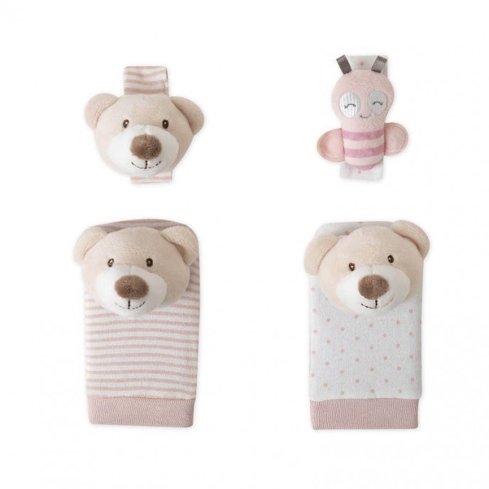 Interbaby Hand and Foot Rattles Bear Pink