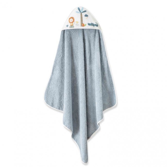 Interbaby Hooded Towel and Bib Jungle Croc Blue