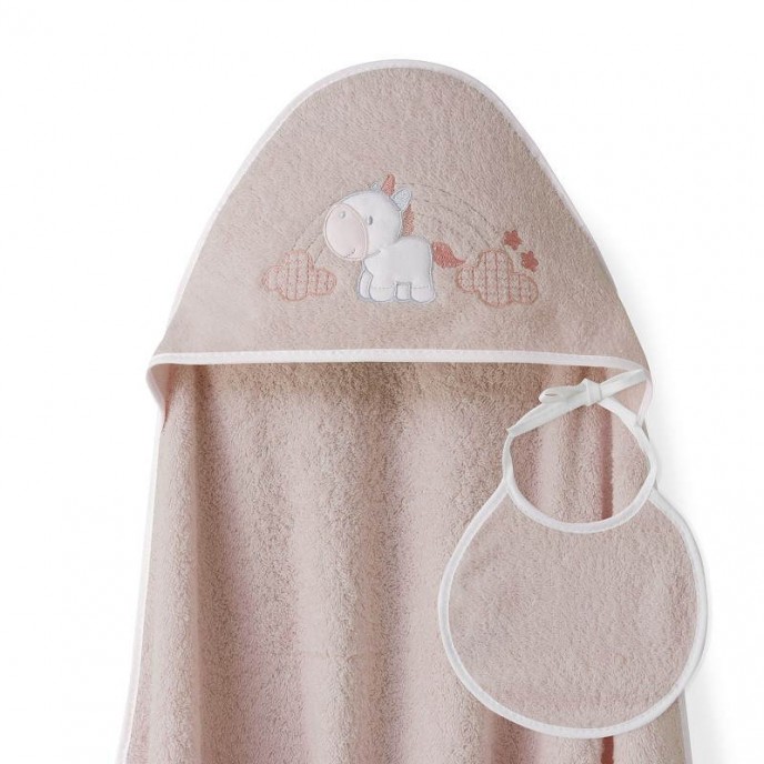 Interbaby Hooded towel and Bib Unicorn Pink